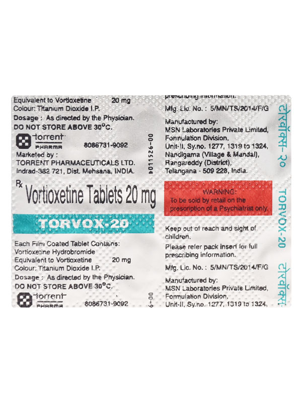 IVM_636_01 Torvox 20 Tablet - Vortioxetine | Serotonin Modulator for Depression
