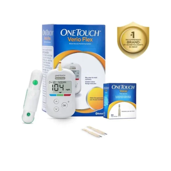 OneTouch Verio Flex Glucometer (Box of 10 Test strips Free)