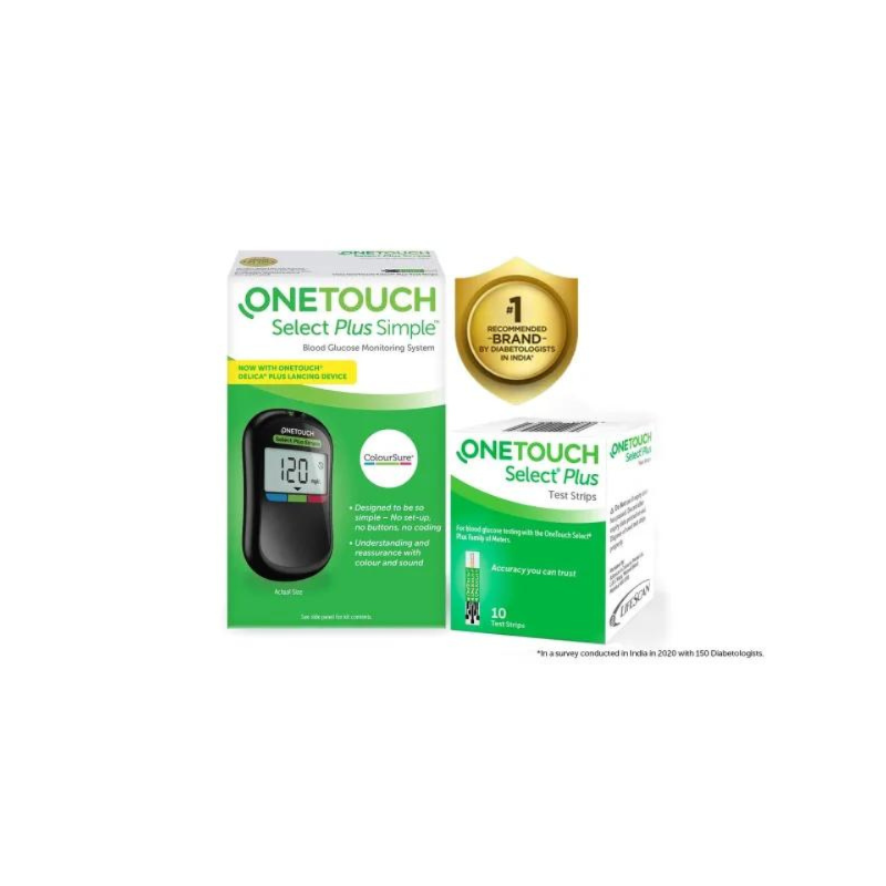 OneTouch Select Plus Simple Glucometer with 10 Free Strips Black