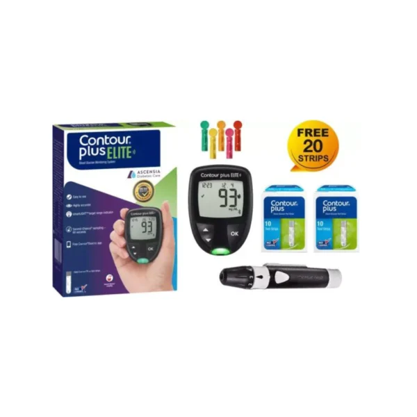Contour Plus Elite Blood Glucose Monitoring System Glucometer with Contour Plus
