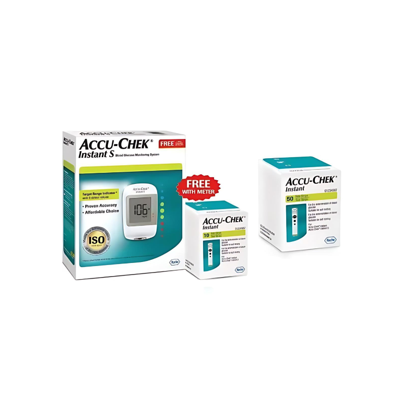 Accu-Chek Instant S Blood Glucometer with 10 Test Strips Free