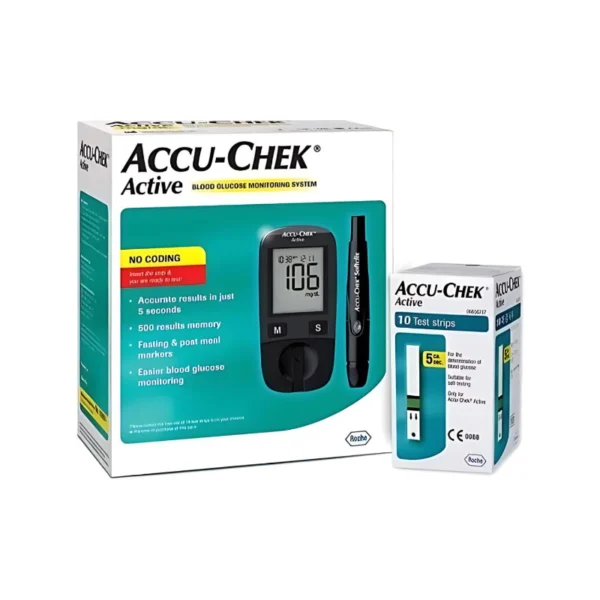 IVM_528_01 Accu-Chek Active Blood Glucometer Kit (Box of 10 Test strips Free)